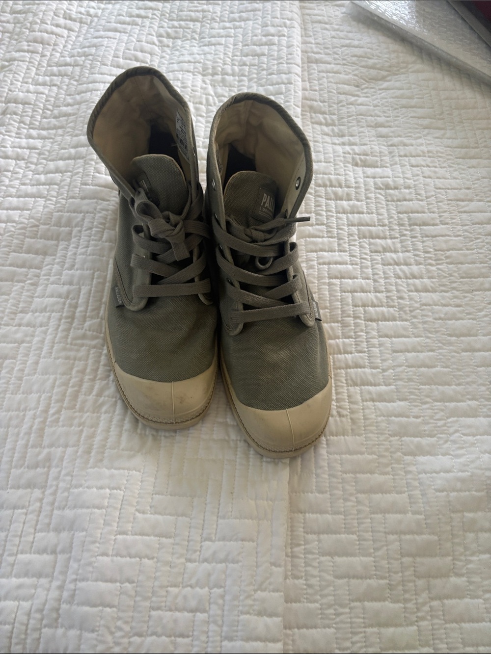Palladium Olive Canvas High-Top Sneakers with Cream Toe